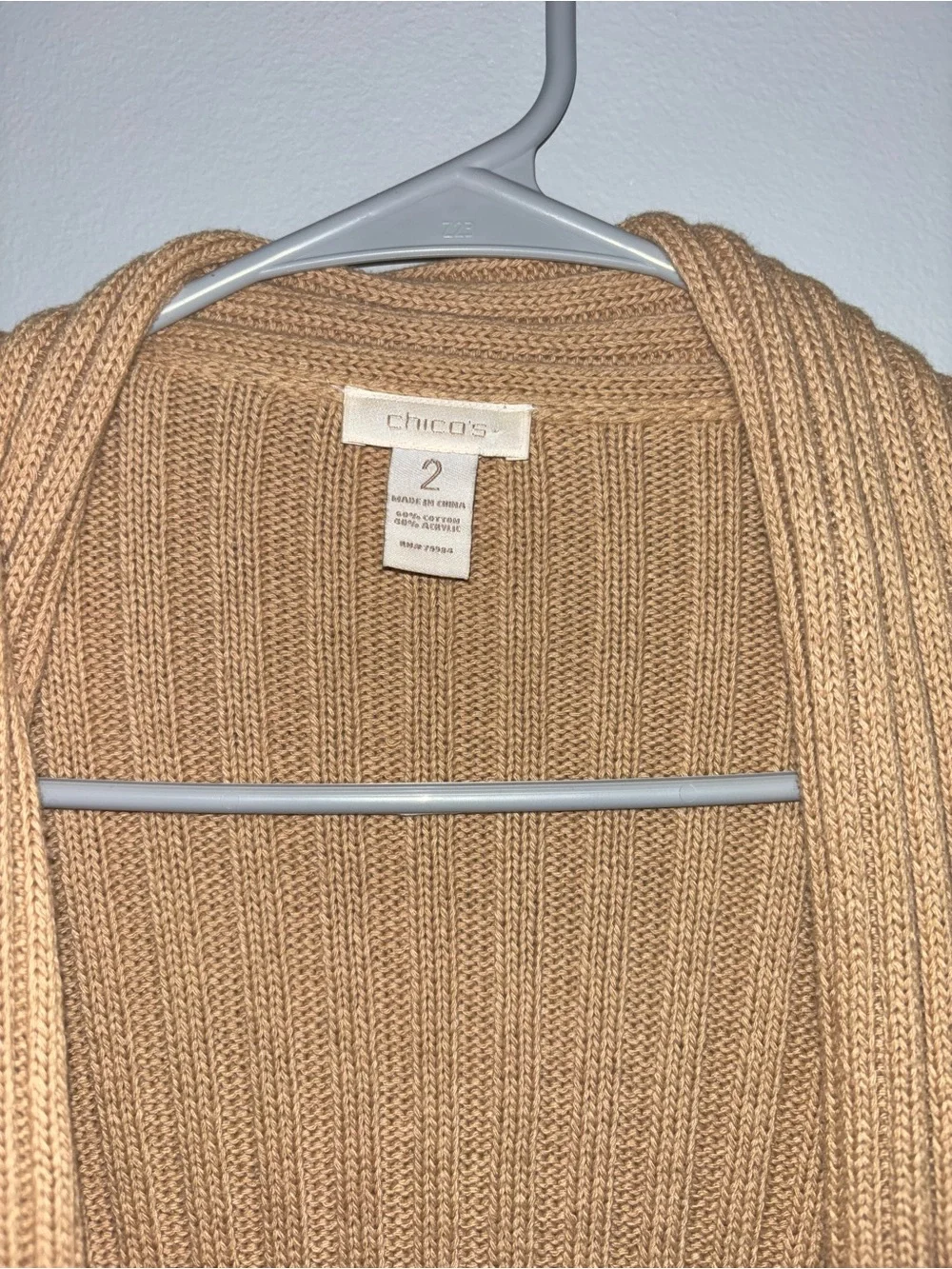 👢Chicos Women's Tan Open-Front Rib & Cable Knit Cardigan